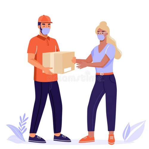 safe-delivery-service-concept-woman-receive-package-courier-online-order-quarantine-vector-illustration-white-181607752